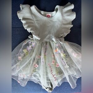 Sage Green Baby Easter Dress with Tulle and Floral Embroidery 6-12 months